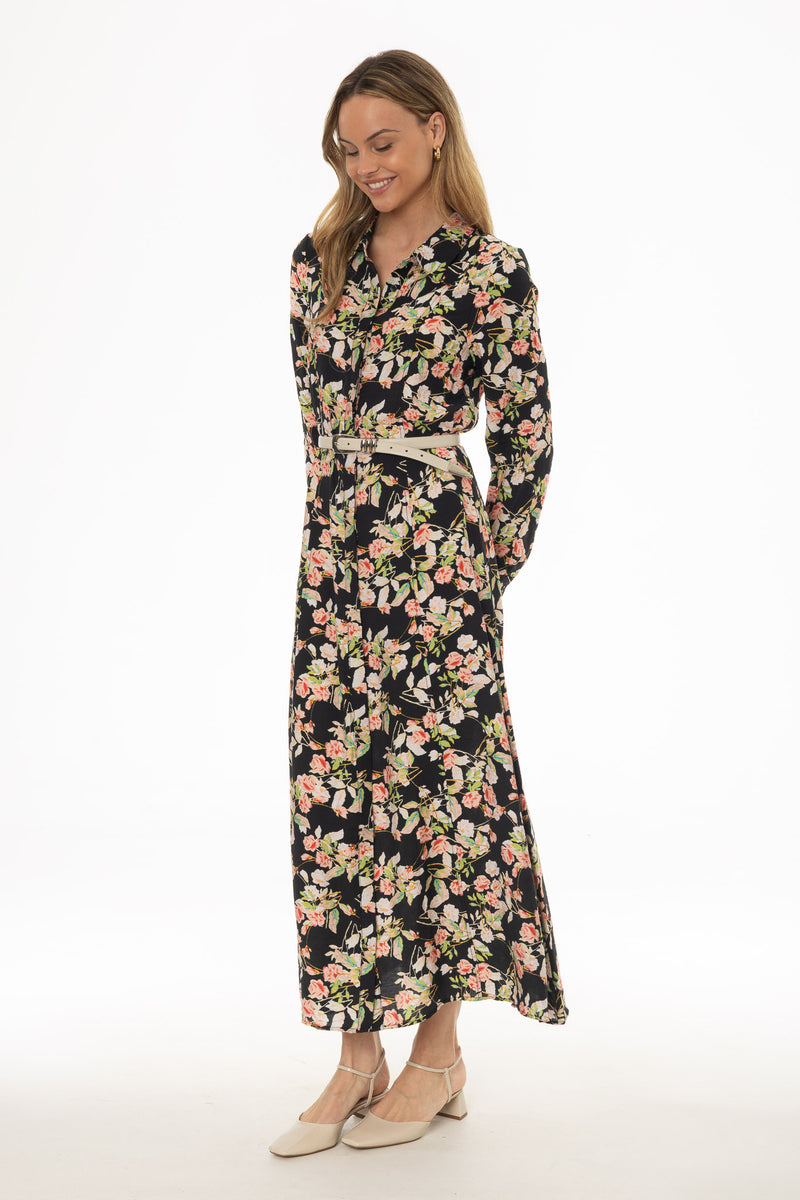 floral maxi shirt dress CORA MAXI SHIRT DRESS in IN THE WIND FLORAL