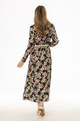 Floral Covered Placket Maxi Shirt Dress