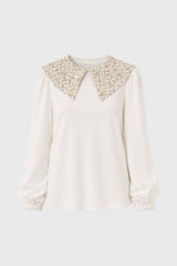 Floral Print Contrast Collar Top
