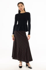 Black Micro Floral Printed Skirt