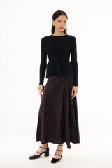 Black Micro Floral Printed Skirt