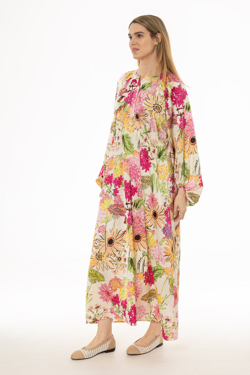 Floral Print Pintuck Balloon Sleeve Maxi Dress – BLANK Floral Print Pintuck Balloon Sleeve Maxi Dress – BLANK