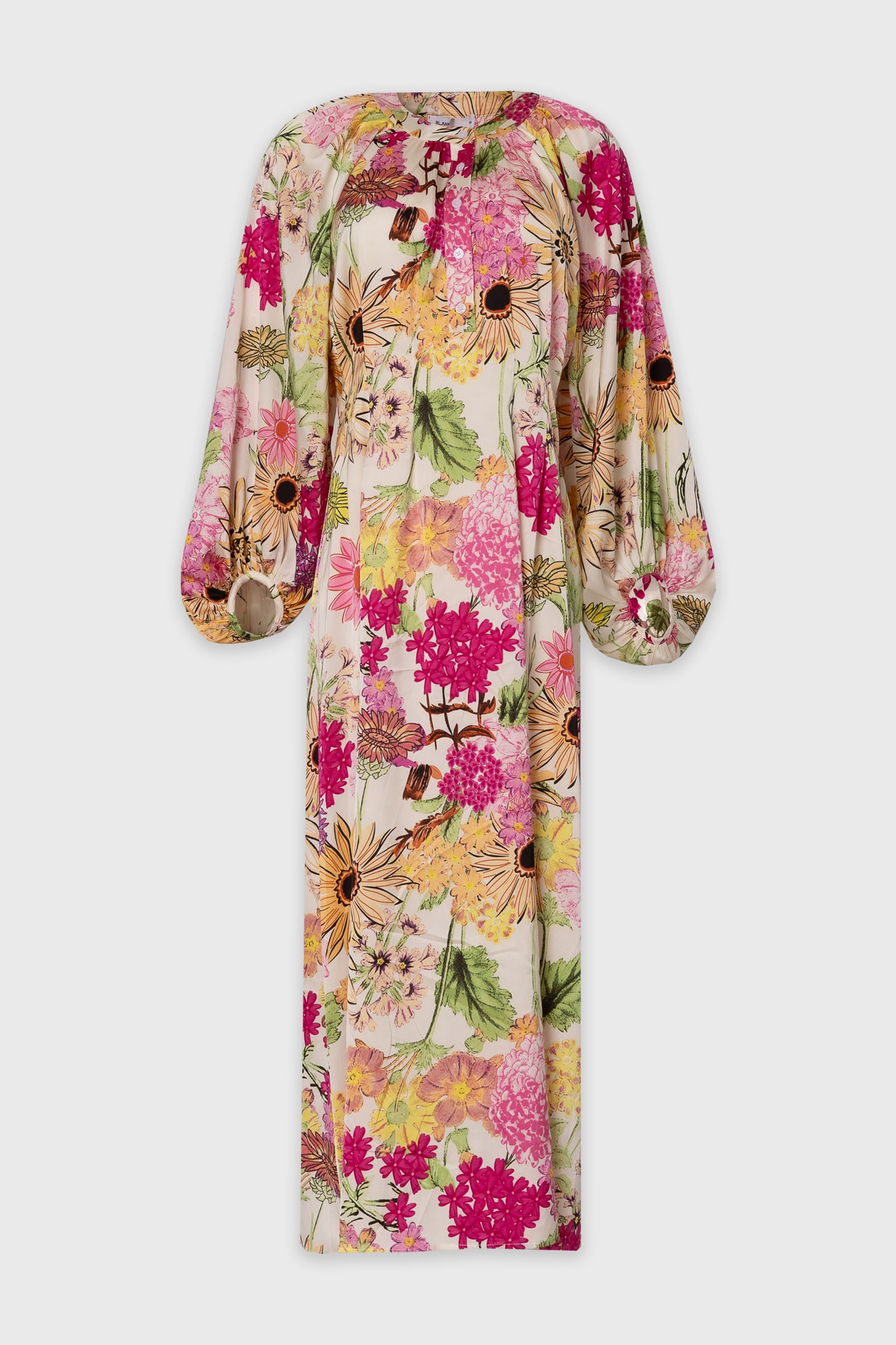 long balloon sleeve maxi dress Printed Smocked Tie Neck Balloon Sleeve Maxi Dress Multicolor / L