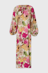 Floral Print Pintuck Balloon Sleeve Maxi Dress