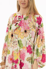 Floral Print Pintuck Balloon Sleeve Maxi Dress