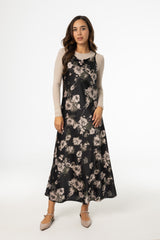 Black Floral Printed Slip Dress