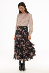 Floral Side Ruffle Skirt