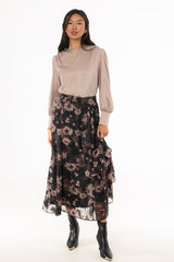 Floral Side Ruffle Skirt