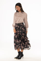 Floral Side Ruffle Skirt