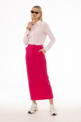 Fuchsia Basic Stretch Cotton Maxi Skirt