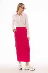 Fuchsia Basic Stretch Cotton Maxi Skirt