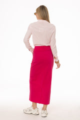 Fuchsia Basic Stretch Cotton Maxi Skirt