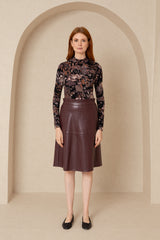 Burgundy Gathered Leather Skirt