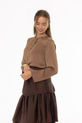 Gold Bell Sleeve Textured Blouse
