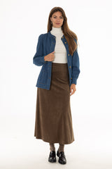 Green Asymmetric Waist Microsuede Maxi Skirt