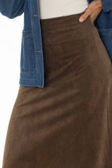Green Asymmetric Waist Microsuede Maxi Skirt
