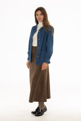 Green Asymmetric Waist Microsuede Maxi Skirt