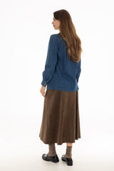 Green Asymmetric Waist Microsuede Maxi Skirt