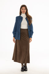 Green Asymmetric Waist Microsuede Maxi Skirt