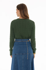 Green Cable Knit Crewneck Sweater