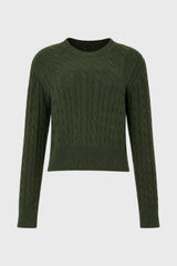 Green Cable Knit Crewneck Sweater
