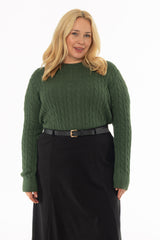 Green Cable Knit Crewneck Sweater
