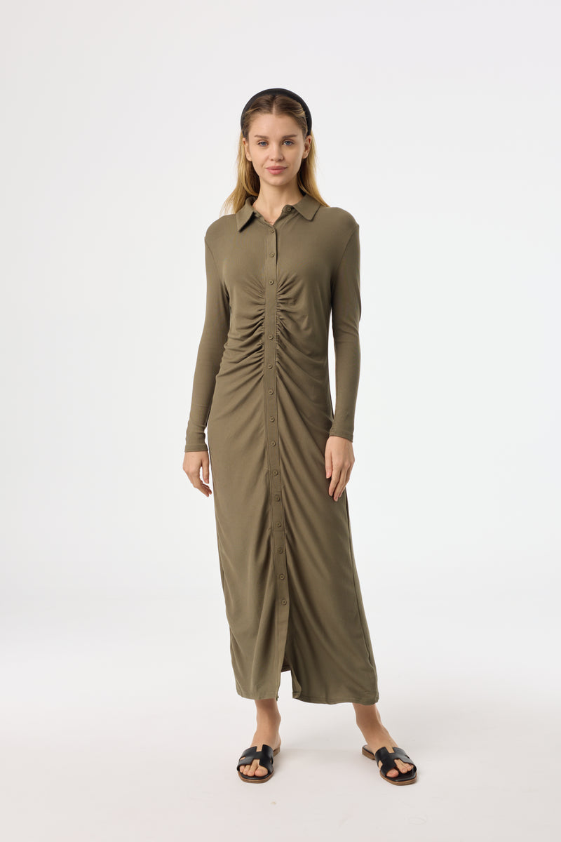 Green Ruched Cardi Maxi Dress