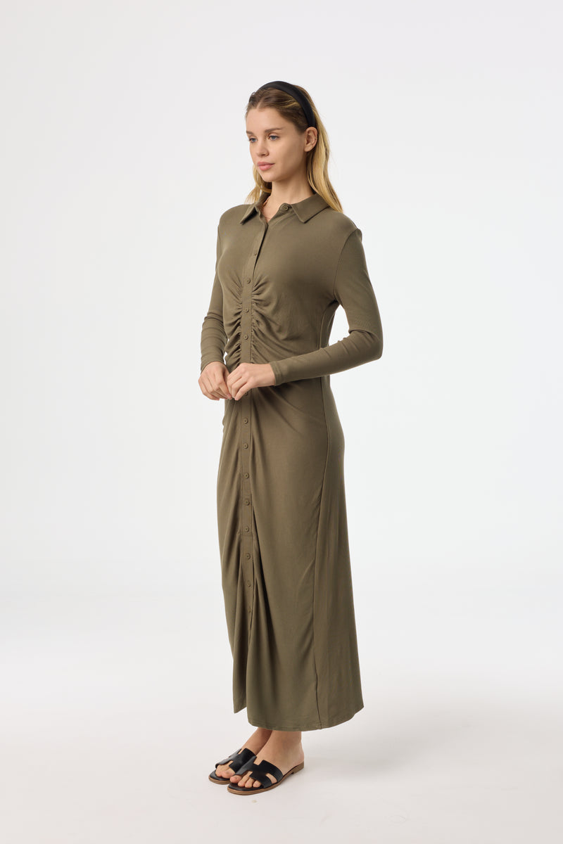 Green Cardi Ruched Maxi