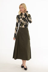 Green Cargo Pleat Maxi Skirt