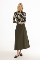 Green Cargo Pleat Maxi Skirt