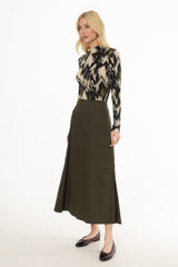 Green Cargo Pleat Maxi Skirt