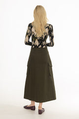 Green Cargo Pleat Maxi Skirt