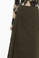 Green Cargo Pleat Maxi Skirt