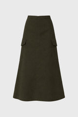 Green Cargo Pleat Maxi Skirt