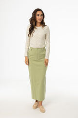 Matcha Stretch Cotton Maxi Skirt