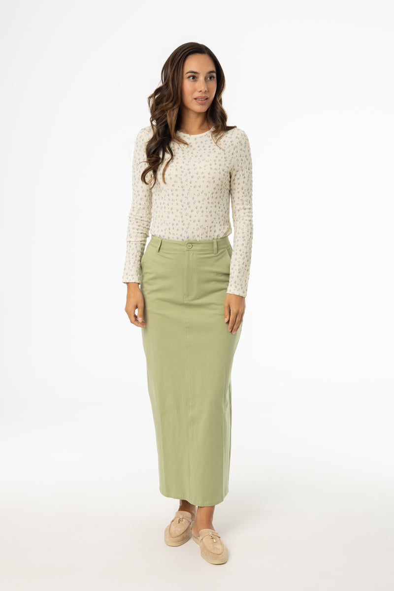 Matcha Stretch Cotton Maxi Skirt