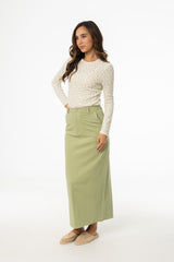 Matcha Stretch Cotton Maxi Skirt