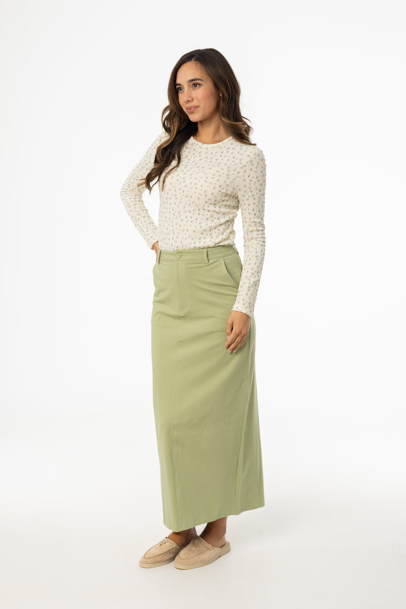 Matcha Stretch Cotton Maxi Skirt