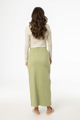 Matcha Stretch Cotton Maxi Skirt