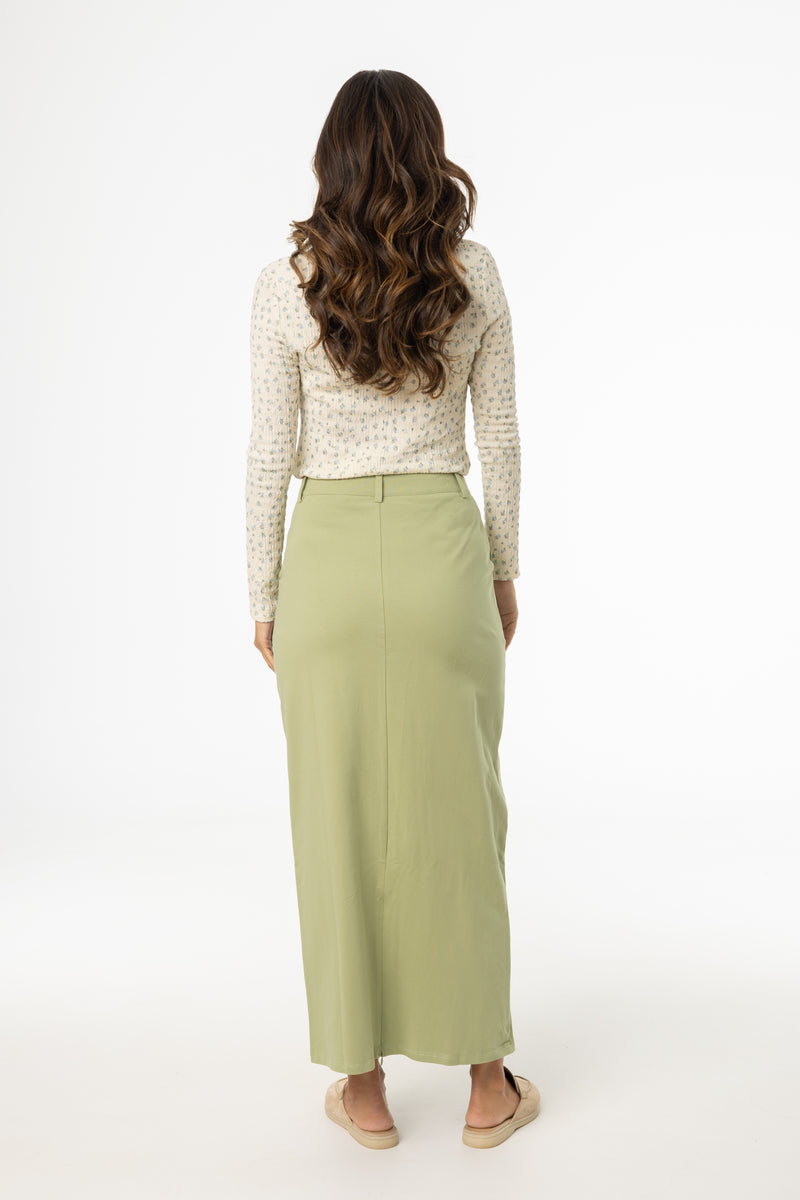 Matcha Stretch Cotton Maxi Skirt