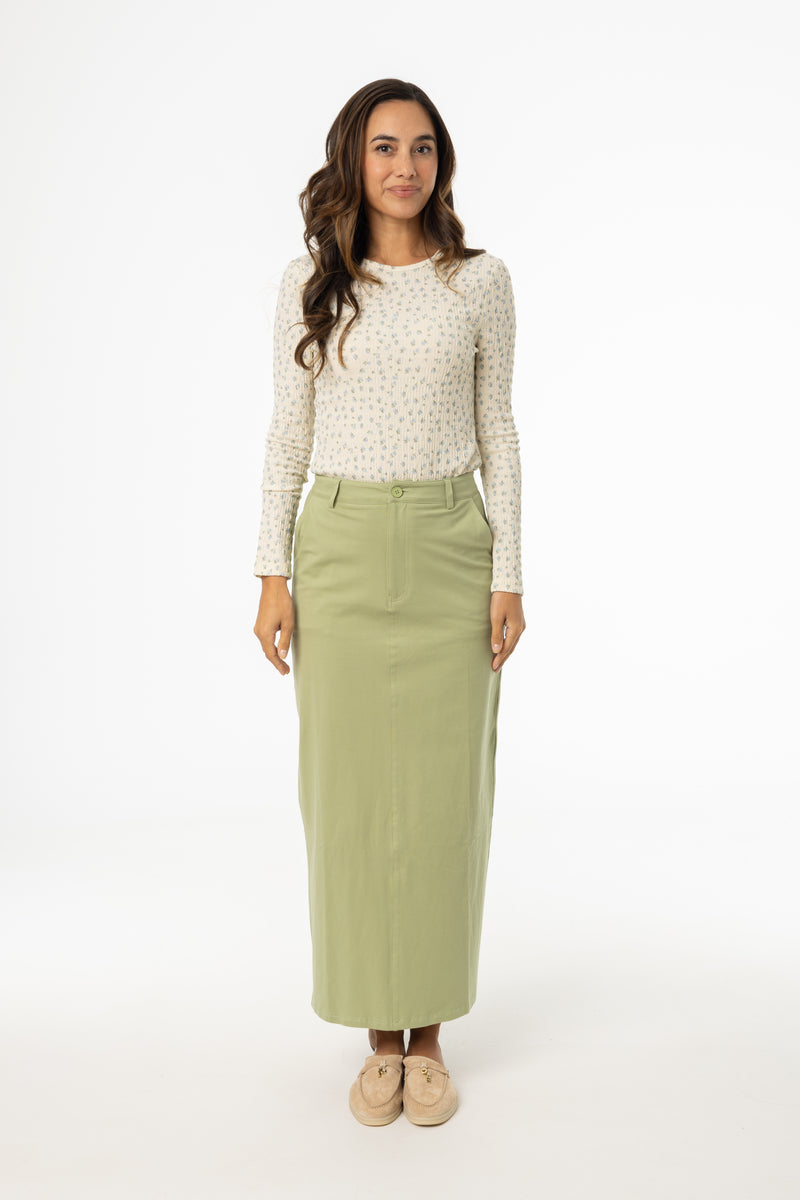 Matcha Stretch Cotton Maxi Skirt