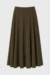 Green Corduroy Paneled Flare Maxi Skirt