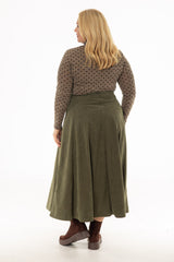 Green Corduroy Paneled Flare Maxi Skirt