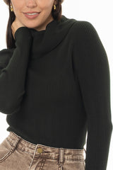 Green Cowl Neck Knit Sweater