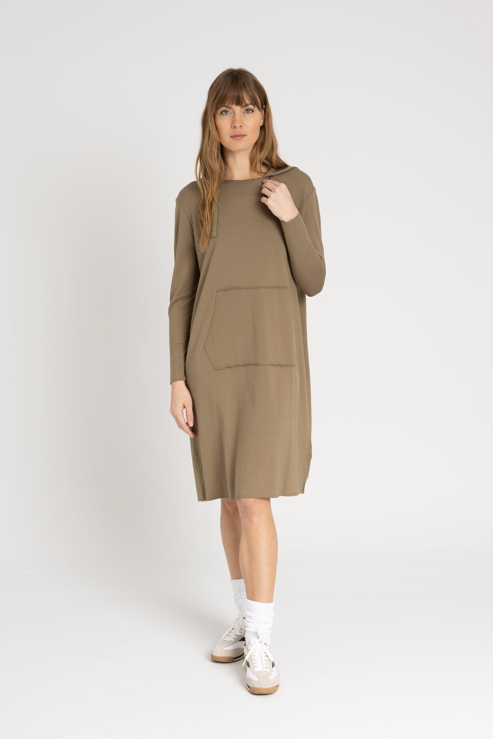 【josemonn】　HOODIE BARE DRESS 38 Green Drawstring Hoodie Dress – BLANK