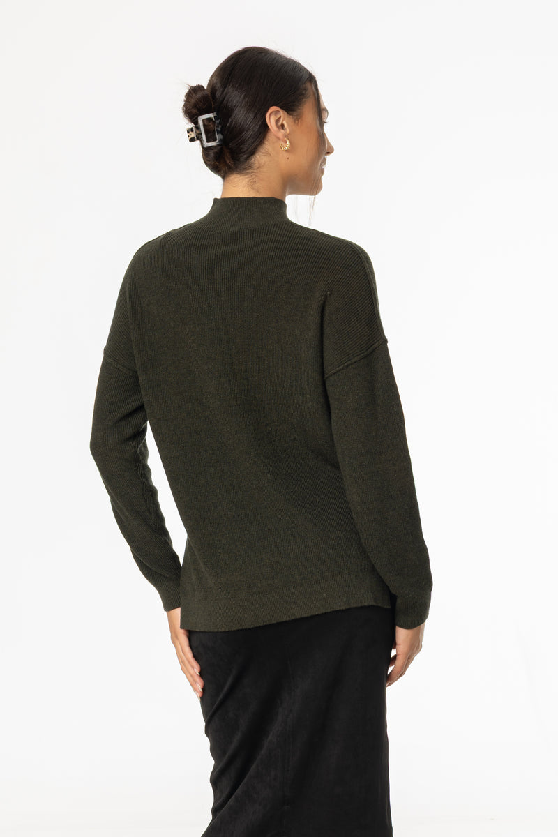 Olive Drop Shoulder Knit Sweater