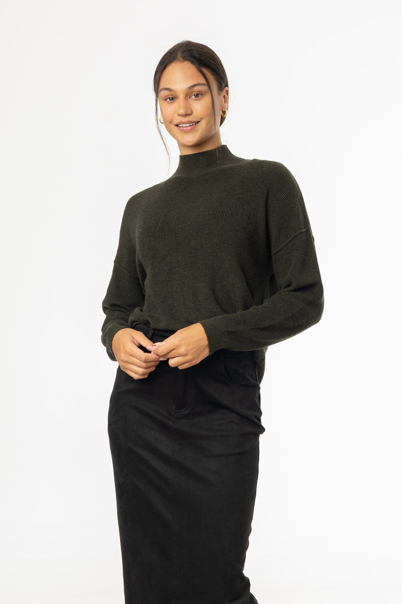 Olive Drop Shoulder Knit Sweater