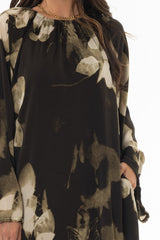 Green Floral Drawstring Sleeve Maxi Dress