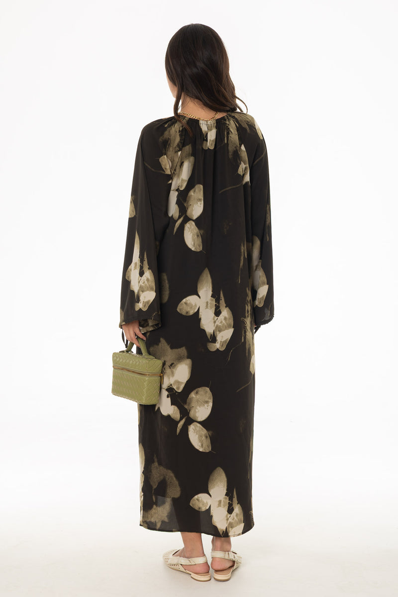 Green Floral Drawstring Sleeve Maxi Dress – BLANK