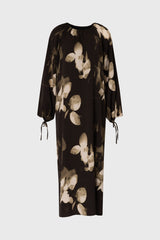 Green Floral Drawstring Sleeve Maxi Dress